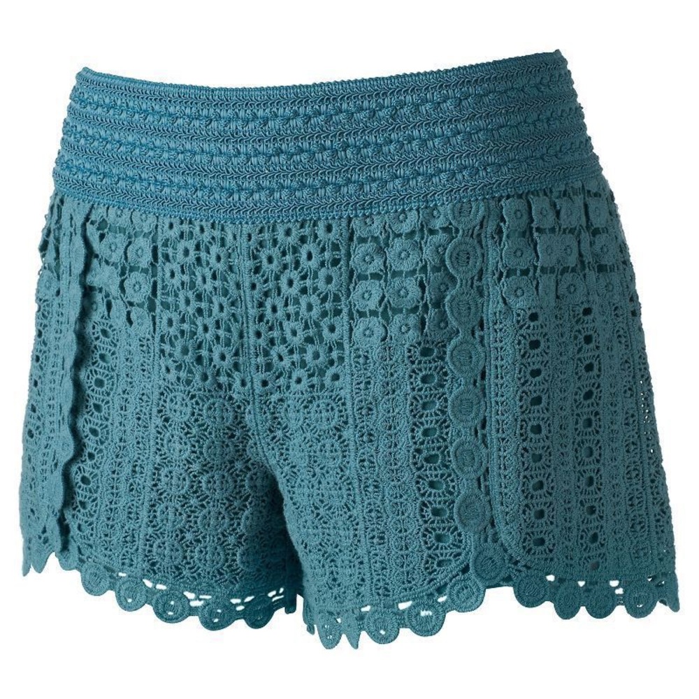 Teal Crochet Lace Shorts